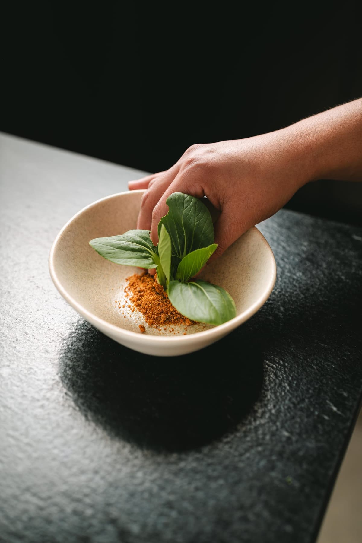 Bok choy Caesar bite inspired by the Olivea garden